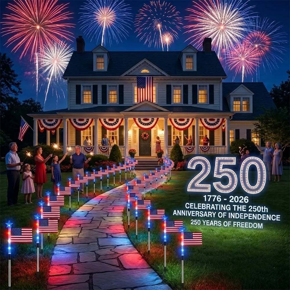 🔥Last Day 49% OFF🔥8 Solar American Flag Pathway Lights – Red, White & Blue Yard Glow for 250th Independence Celebration 🇺🇸✨（2）
