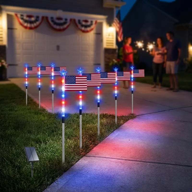 🔥Last Day 49% OFF🔥8 Solar American Flag Pathway Lights – Red, White & Blue Yard Glow for 250th Independence Celebration 🇺🇸✨（2）