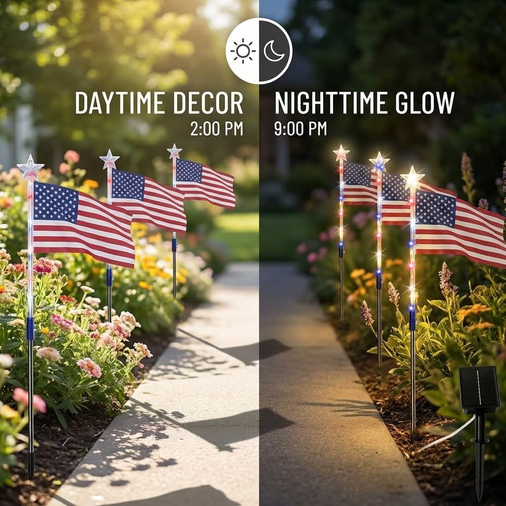 🔥Last Day 49% OFF🔥8 Solar American Flag Pathway Lights – Red, White & Blue Yard Glow for 250th Independence Celebration 🇺🇸✨（2）