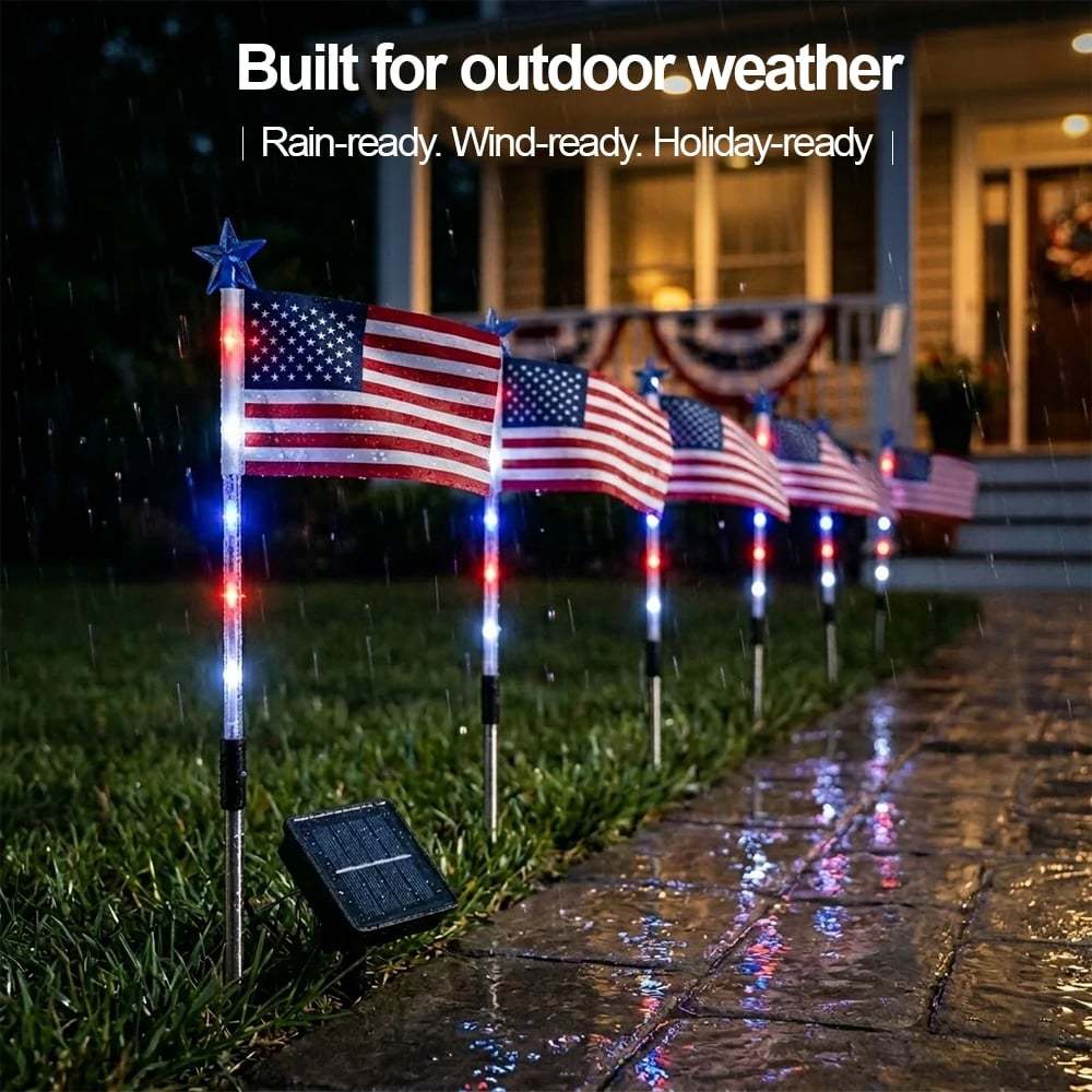 🔥Last Day 49% OFF🔥8 Solar American Flag Pathway Lights – Red, White & Blue Yard Glow for 250th Independence Celebration 🇺🇸✨（2）