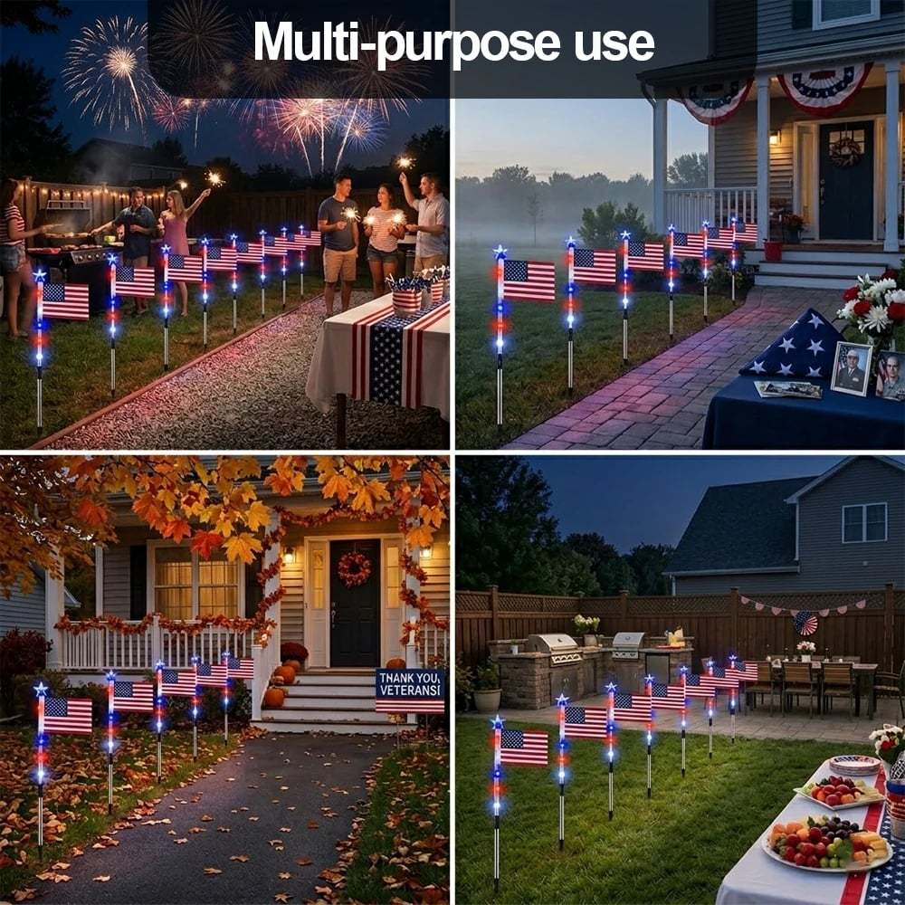 🔥Last Day 49% OFF🔥8 Solar American Flag Pathway Lights – Red, White & Blue Yard Glow for 250th Independence Celebration 🇺🇸✨（2）