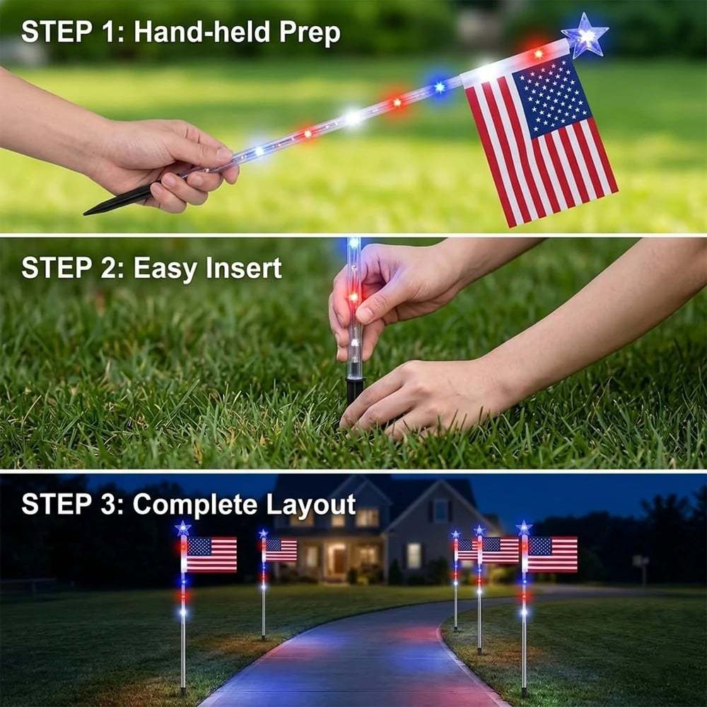 🔥Last Day 49% OFF🔥8 Solar American Flag Pathway Lights – Red, White & Blue Yard Glow for 250th Independence Celebration 🇺🇸✨（2）
